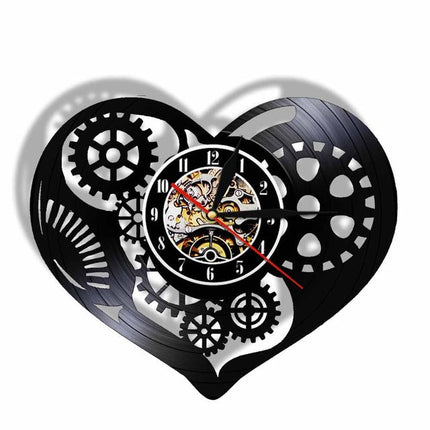 Steampunk Wanduhr Herz aus Schallplatte