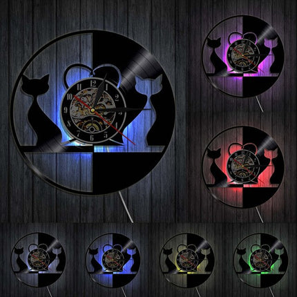 Design Wanduhr Katze aus Schallplatte