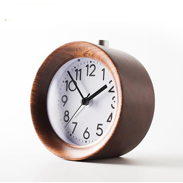 Runder Wecker aus Holz Nachttischuhr